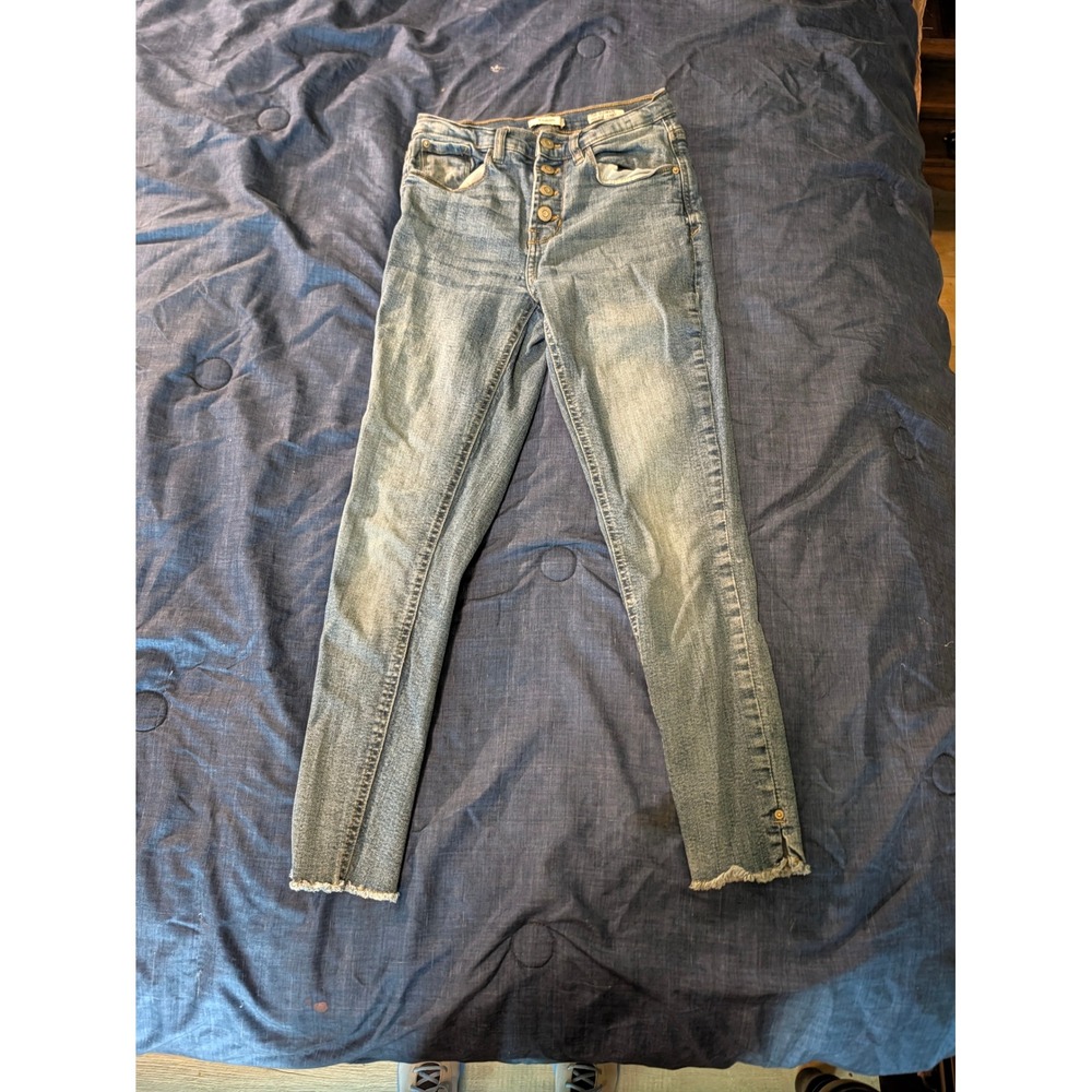 Kensie Jeans The Ultimate High Rise Skinny Medium Wash Button Fly Raw Hem 2/26